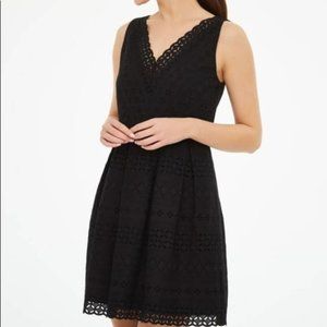 LOFT Black Eyelet V-Neck Dress